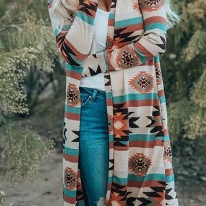 Women's Southwestern Patterned Long Cardigan